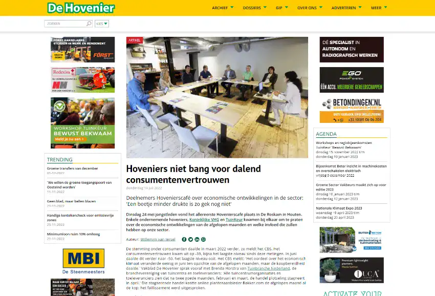 Hoveniers niet bang voor dalend consumentenvertrouwen